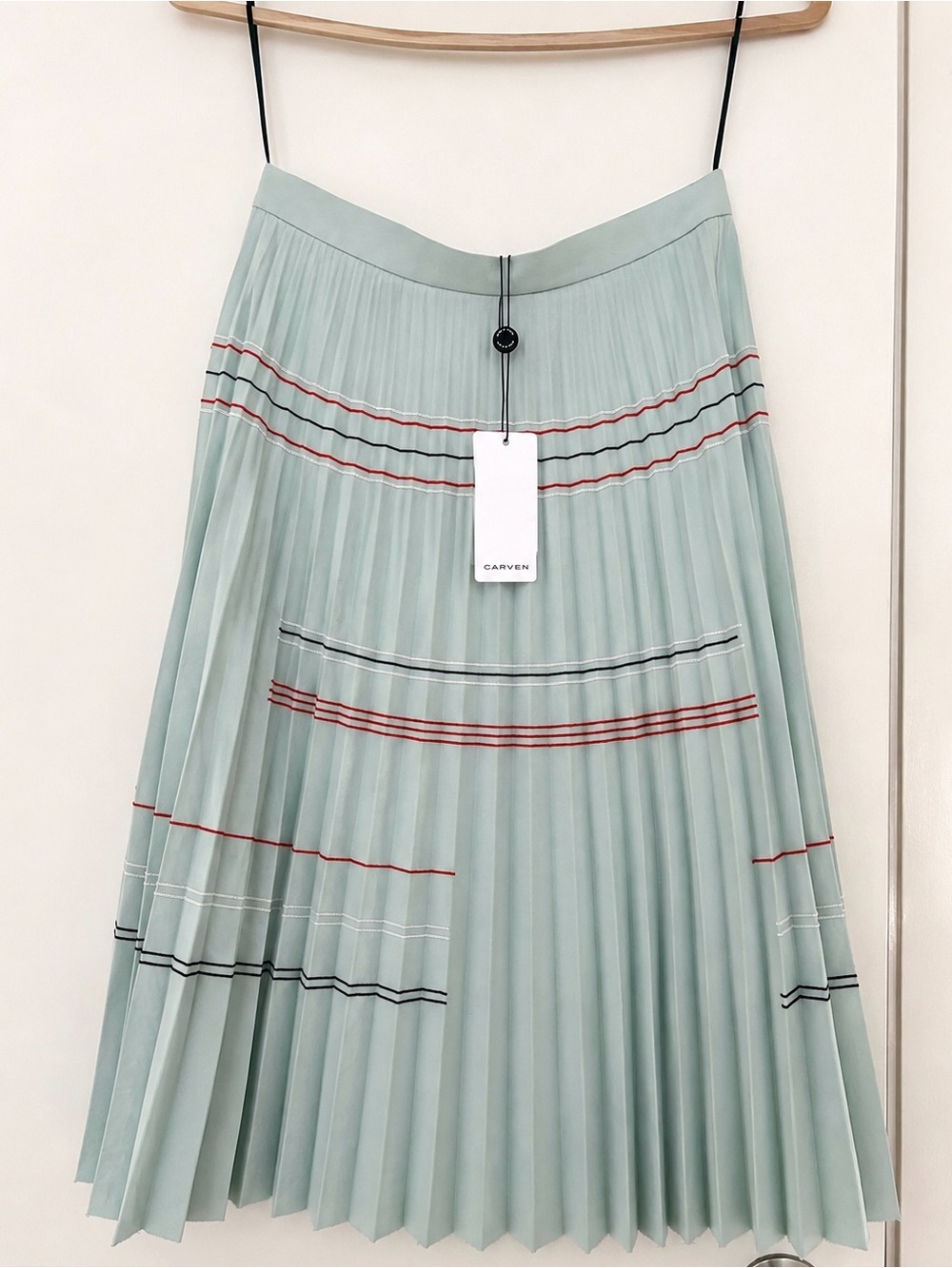 NWT Carven Pleated Midi Skirt Embroidered Stripe FR 38 US 6